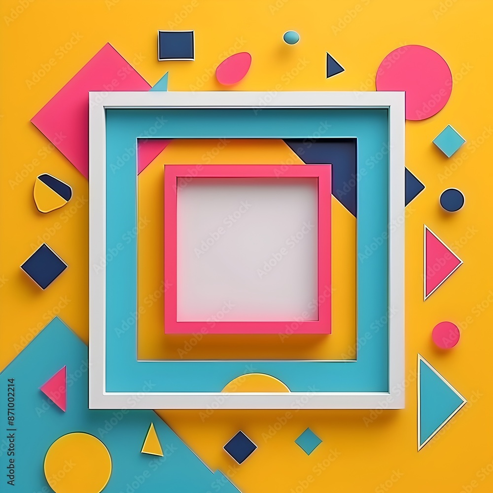 Poster abstract geometric frame with vibrant color blocks and shapes