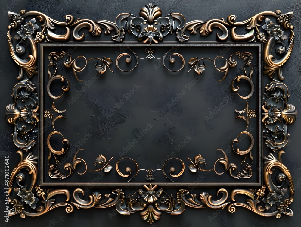 Poster elegant art deco symmetrical pattern frame with glossy metallic finish for or copy space