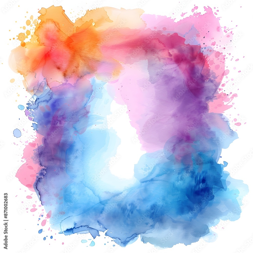 Poster vibrant watercolor painted frame with soft blending color strokes for background or overlay design