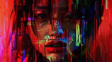 Naklejka premium Noisy glitched face. Glitch portrait