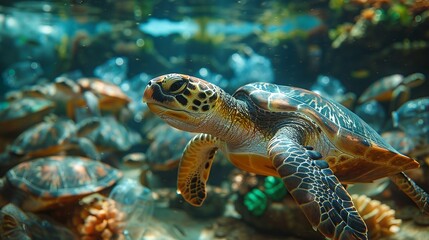 Obraz premium Realistic Photo of a Plastic-Free Campaign: Capture a public campaign promoting plastic-free alternatives, emphasizing the shift towards sustainable materials. , Minimalism,