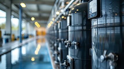 Realistic Photo of a Water Filtration System: Show a modern water filtration system in use, emphasizing clean water initiatives and the Water Quality Act's impact. , Minimalism,