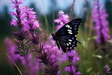 Naklejka premium Morpho menelaus a magnificent butterfly with large royal blue wings