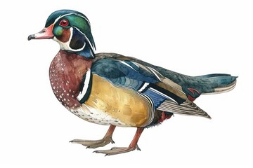 Obraz premium Duck, bird, Pastel-colored, in hand-drawn style, watercolor, isolated on white background