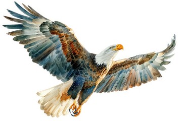 Obraz premium Eagle, bird, Pastel-colored, in hand-drawn style, watercolor, isolated on white background