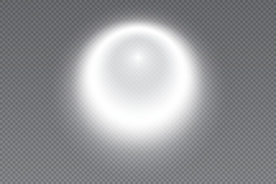 A circle transparent white light spotlight placed on the wall. Front view of a flashlight beam with uneven illumination. Shadow vector illustration