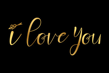 I love you text lettering with gold color vector illustration.