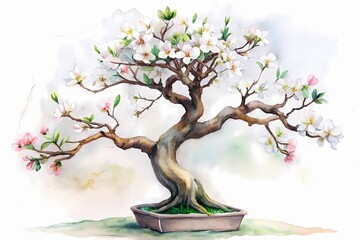 Delicate Serissa bonsai tree with intricate branches and small white flowers isolated on a pure white background, showcasing its elegant and serene beauty.