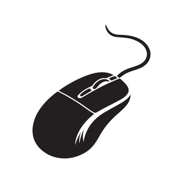 black computer mouse with cord clip art preview