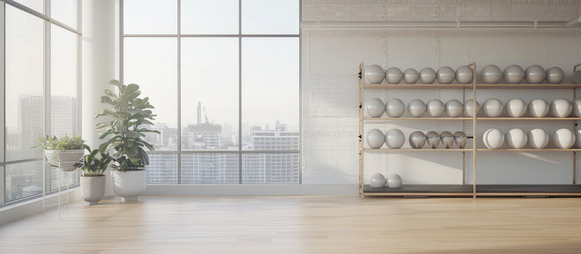 A large empty room with a cat sitting on a shelf by AI generated image