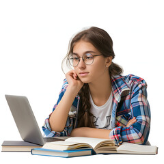 female student learning online. online courses concept isolated on white background, vintage, png