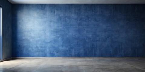 Concrete floor, blue wall, minimalist, interior, empty