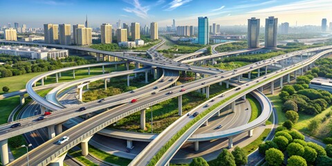 Construction draft of a multi-level road transport interchange.