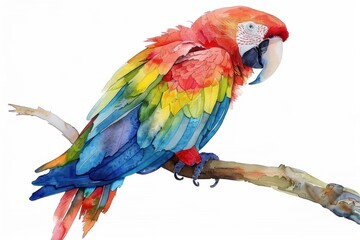 Obraz premium Macaw, bird, Pastel-colored, in hand-drawn style, watercolor, isolated on white background