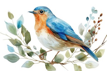 Obraz premium Nightingale, bird, Pastel-colored, in hand-drawn style, watercolor, isolated on white background
