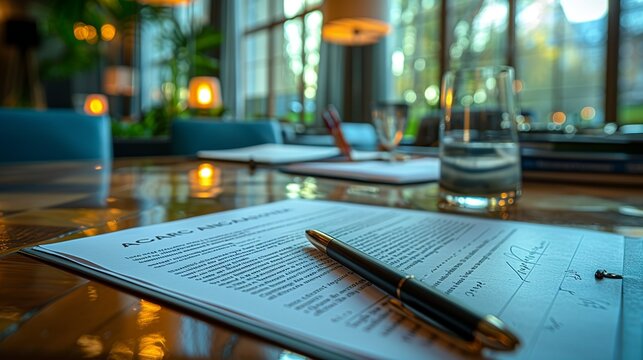 Realistic photo of the Paris Agreement document, symbolizing global unity in addressing climate change and emphasizing commitments to reduce greenhouse gas emissions. , Minimalism,