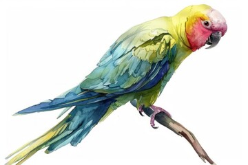 Fototapeta premium Parakeet, bird, Pastel-colored, in hand-drawn style, watercolor, isolated on white background