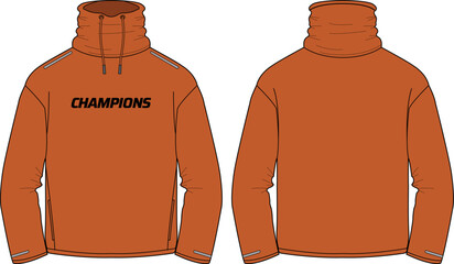 Long sleeve weather jacket sweater design flat sketch Illustration, Fleece jacket front and back view, Anorak winter jacket for Men and women. for training, Running and workout in winter. © JERZEY DESINZ