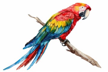 Fototapeta premium Parrot, bird, Pastel-colored, in hand-drawn style, watercolor, isolated on white background