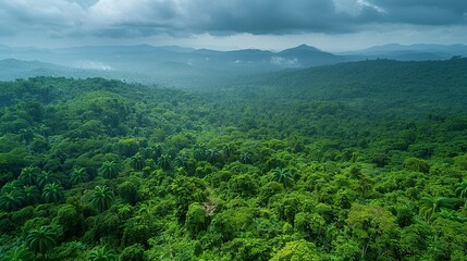 Fototapeta premium Captivating realistic photo of acid rain's impact on a lush forest, with damaged trees and vegetation highlighting the environmental cost of industrial emissions. , Minimalism,