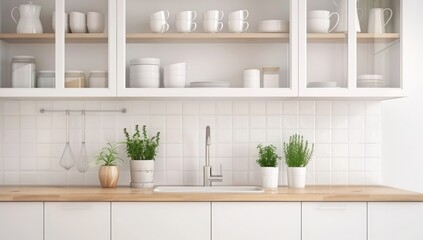 A kitchen with a sink and a countertop with a wooden surface by AI generated image