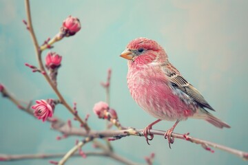 Purple Finch, isolated on pastel background, stock photographic style