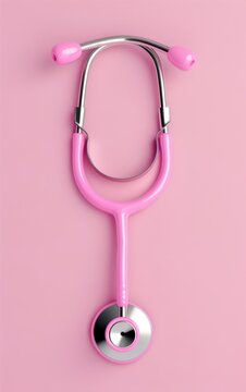 Pink stethoscope on a pink background.
