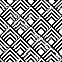 Hand drawn grunge style seamless pattern. Black and white textured geometric background. Ancient japanese scallops motif. Great for textile, fabric, wallpaper, wrapping and packaging