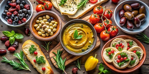 Fototapeta premium Olive oil-based Mediterranean appetizer platter