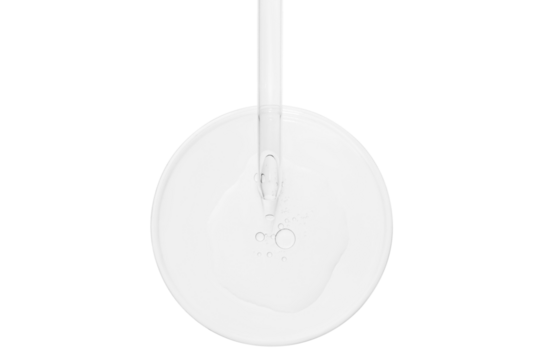 Petri dish with pipette and liquid sample on blank background