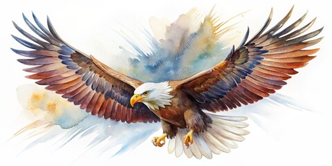Obraz premium Predatory Bird Watercolor Illustration In Flight On White Background , PNG , 4K , Free , High Res , Wings , Eagle , Falcon