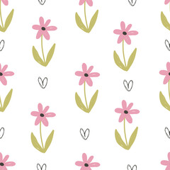 seamless pattern with cartoon flowers. colorful vector, hand drawing. design for fabric, print, textile, wrapper	
