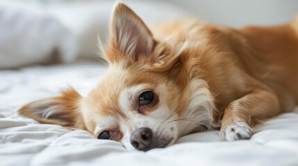Chihuahua resting on white surface