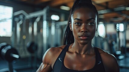 Fototapeta premium Motivated African-American athlete preparing for a tough workout