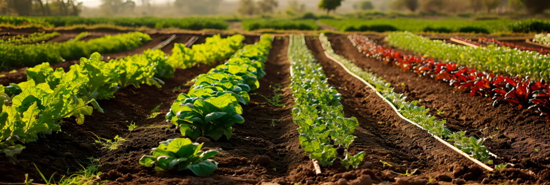 diverse range of crops planted in rows, showcasing the variety that farmers cultivate during the spring season.Generative ai