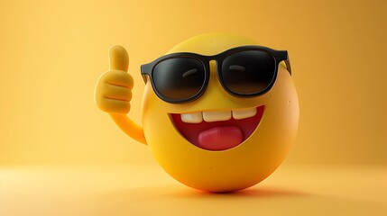 Generate an AI artwork of a cool emoji wearing sunglasses and giving a thumbs-up.