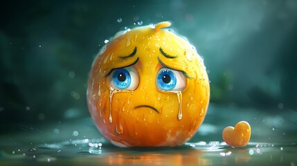 Generate an AI artwork of a sad emoji with watery eyes and a heavy heart.