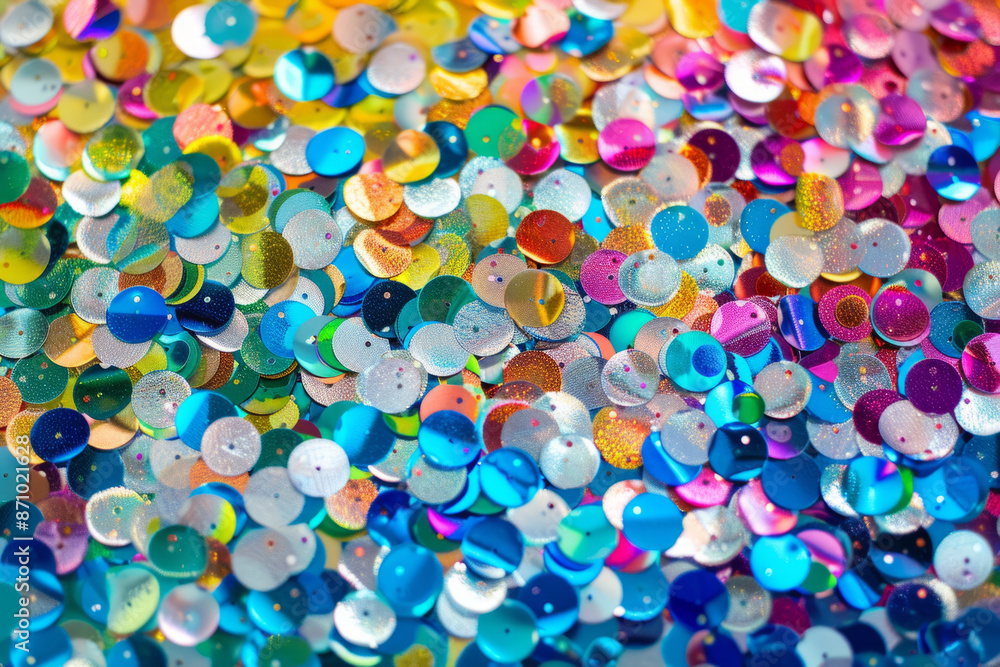 Wall mural vibrant colorful background with sparkling sequins in various colors. festive texture