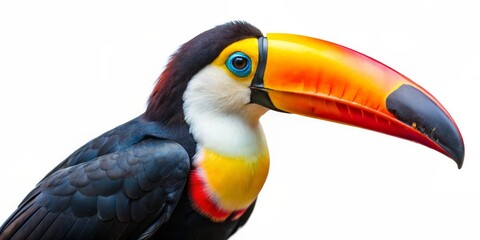 Fototapeta premium Vibrant toucan perched on branch, isolated on white background