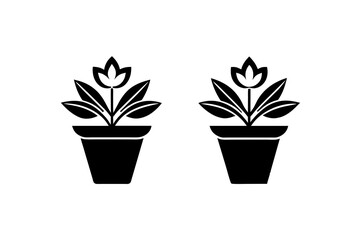 two flower in a pot silhouette vector illustrations