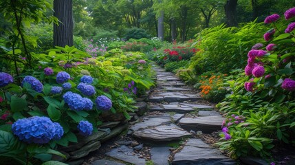 Horticulturist Amid Vibrant Hydrangeas