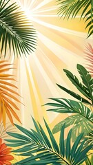 Palm leaves on a gentle background, a lot of empty space, space for text. View from above