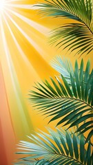 Palm leaves on a gentle background, a lot of empty space, space for text. View from above