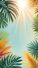 Palm leaves on a gentle background, a lot of empty space, space for text. View from above