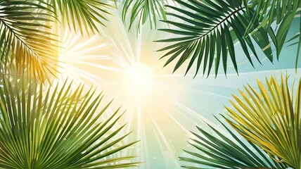 Palm leaves on a gentle background, a lot of empty space, space for text. View from above