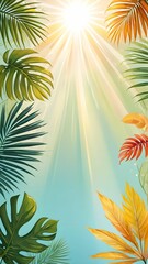 Obraz premium Palm leaves on a gentle background, a lot of empty space, space for text. View from above