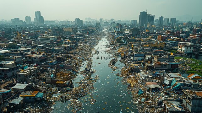 Realistic photo of a public health campaign in an urban area, addressing the impact of overpopulation and urban sprawl. , Minimalism,