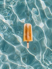 Light Brown Popsicle on a Pool Water Background. Summer Vacation Wallpaper