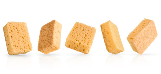 Set of scrub sponges isolated with clipping path. Eco friendly cleaning tools. Concept of eco home cleaning.