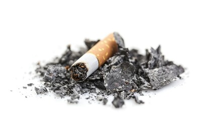 A discarded cigarette sits atop a mountain of ash, symbolizing the end of an activity